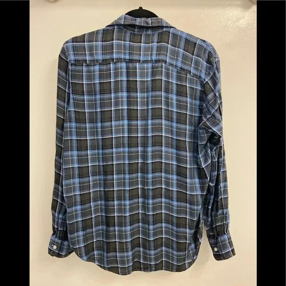 Frank & Eileen Long Sleeve Blouse Blue & Gray Plaid Size Extra Small - Picture 2 of 4